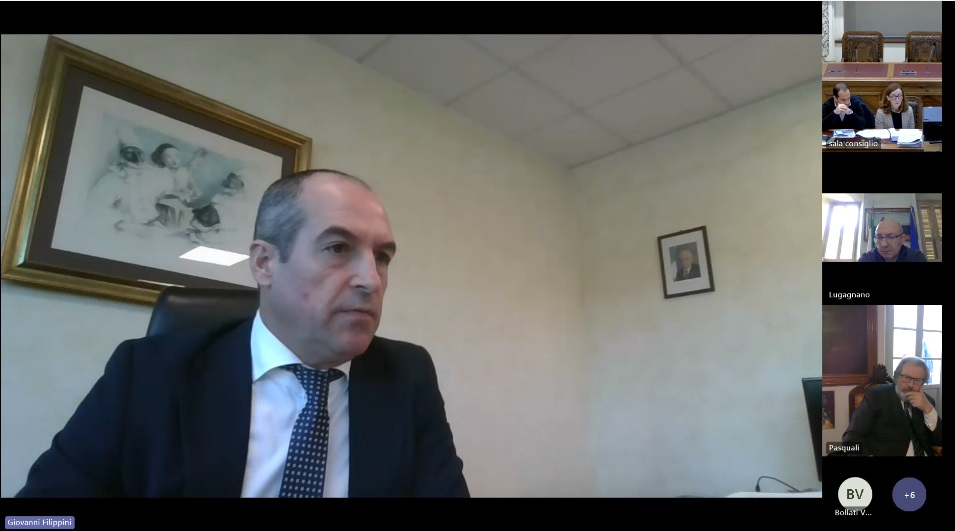 Il commissario straordinario Filippini collegato da remoto alla Cabina di regia PSA
